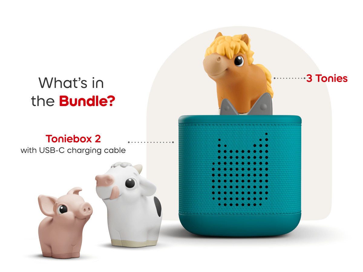 What’s in the bundle? toniebox 2 and pig, horse and cow my first tonies and charging cable