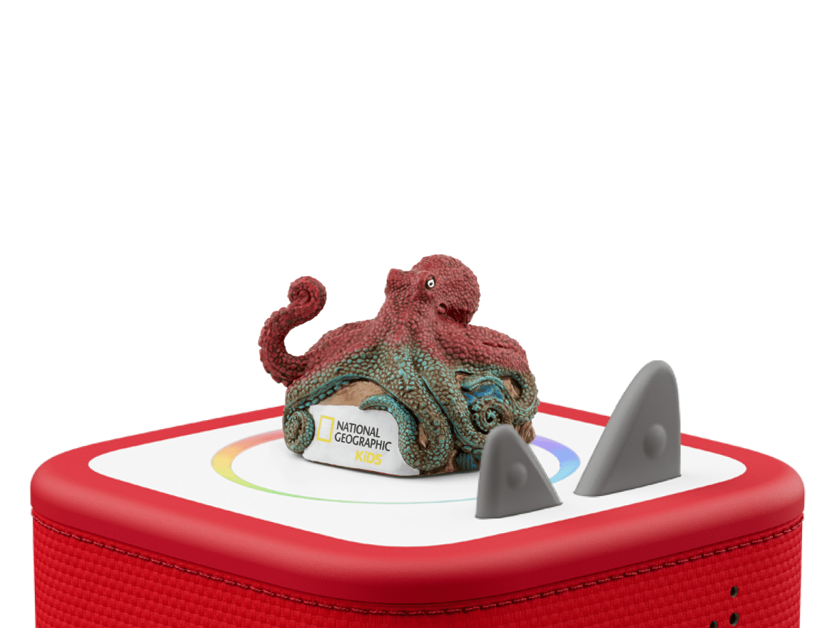 Octopus on a red Toniebox 2 ready to play audio stories and songs