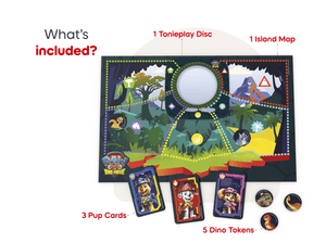 Tonieplay PAW Patrol Dino Movie Dino Island Rescue Mission includes Tonieplay Disc, 1 island map, 3 pup card and 5 dino token