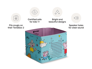 Peppa Pig Sleeve is in our line of sleeves that are compatible with Toniebox 2 which are easy to clean, 1+, and include bright and fun designs