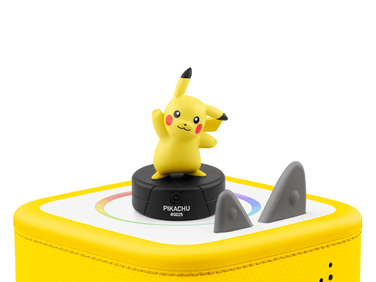 Pokémon Pikachu Tonie on a yellow Toniebox 2 ready to play audio stories and songs