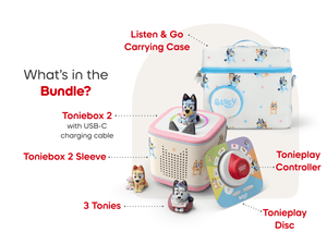 Whats included in the Bluey Toniebox 2 Cloud Pink Mega Bundle
