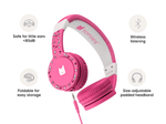 Pink wired headphones for kids are safe for little ears and comfy to wear