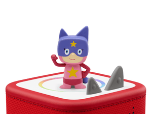 Pink & Purple Superhero Creative-Tonie on a Red Toniebox