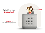 Moon gray Toniebox 2 starter set includes Playtime Puppy Tonie audio figurine and usb-c charging cable