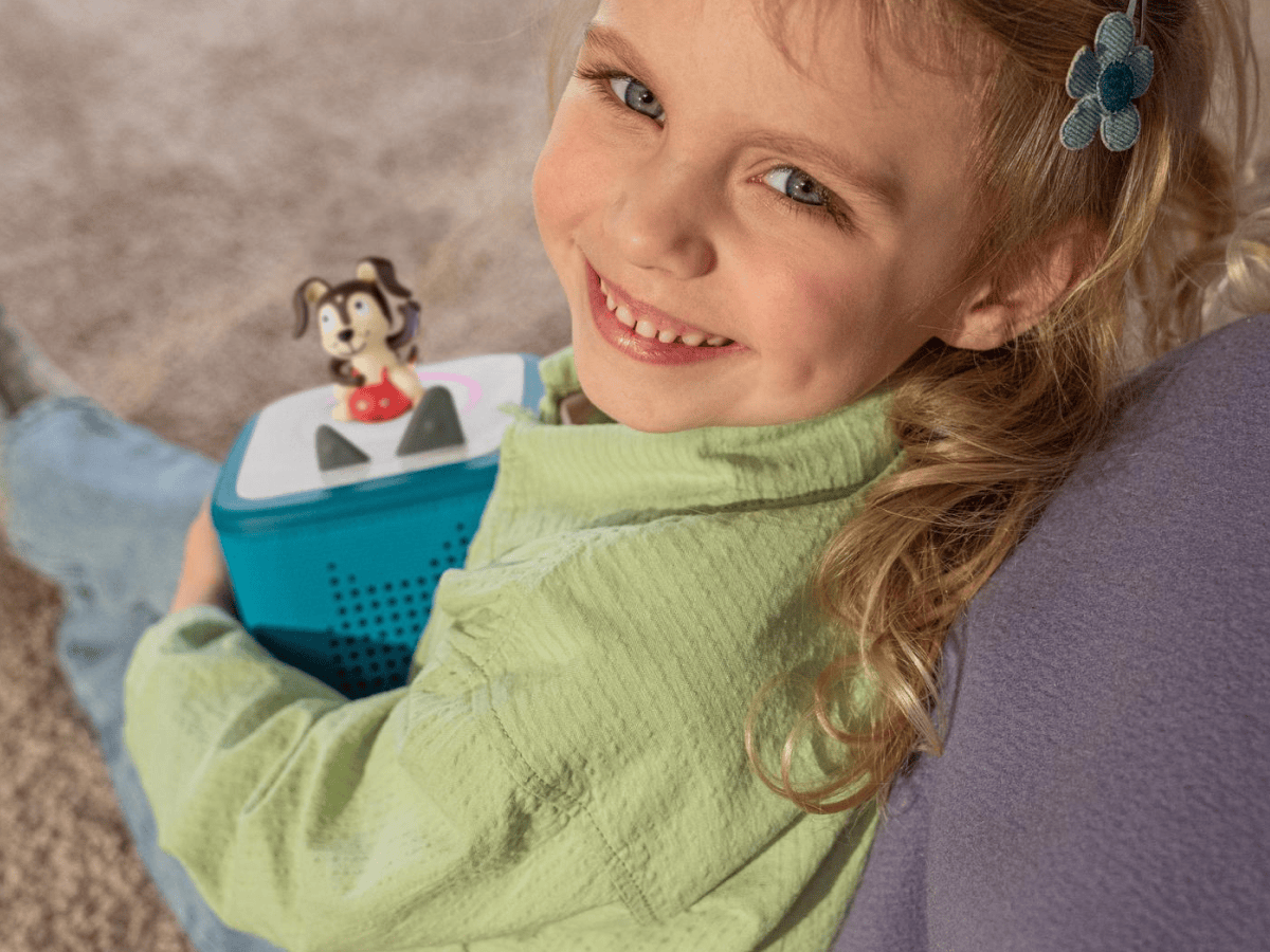 Child Playing With Tropical Teal Toniebox 2 Starter Set With Playtime Puppy Tonie