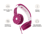 Purple wired headphones for kids are safe for little ears and comfy to wear