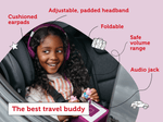 Purple Headphones for Kids with information doodles