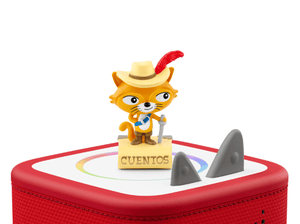 El Gato Con Botas Tonie on a red Toniebox 2 ready to play audio stories and songs