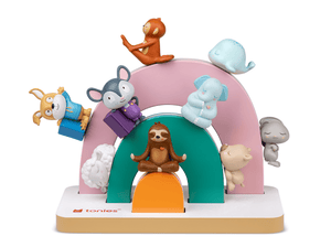 Small Rainbow Tabletop Shelf for Tonies with tonies on it straight on view