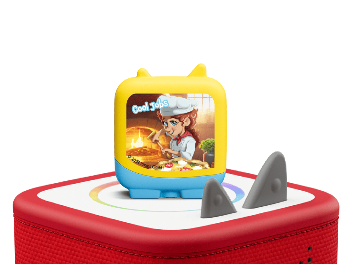 Cool Jobs Rocket Scientist and Pizza Maker Clever Tonies - 2 Pack on a red Toniebox 2 ready to play audio stories and songs curated for kids