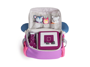 open view with tonies and toniebox inside of Lalalinos Toniebox Character Bag - Scout