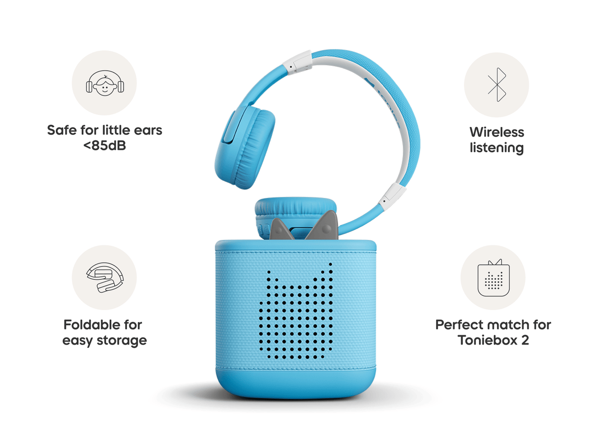 Sky blue bluetooth headphones for kids give little listeners the freedom to enjoy their stories without cords