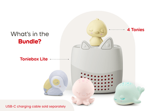Toniebox Lite Sleepy Friends Bundle an audio player for kids with Sleepy Duck, Sleepy Toucan, Sleepy Whale and Sleepy Octopus audio figurines