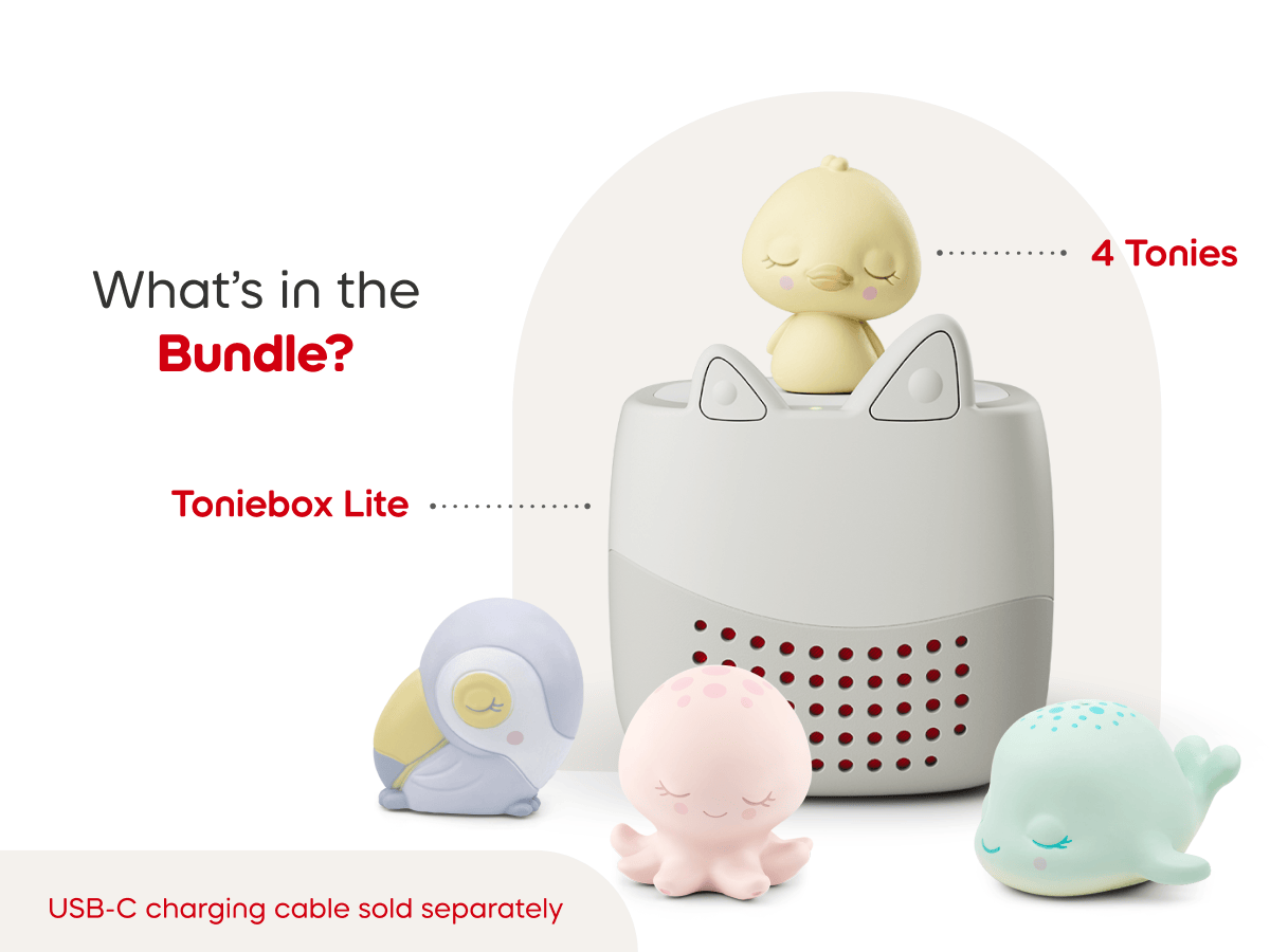 Toniebox Lite Sleepy Friends Bundle an audio player for kids with Sleepy Duck, Sleepy Toucan, Sleepy Whale and Sleepy Octopus audio figurines