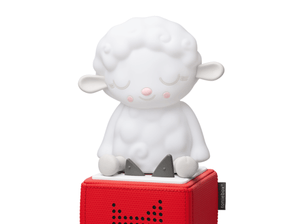 Sleepy Friends Sleepy Sheep Night Light Tonie on a red Toniebox 2 ready to play audio stories and songs