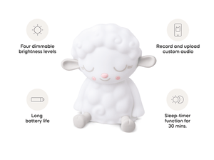 Child playing with Sleepy Friends Sleepy Sheep Night Light Tonie audio figurine and Toniebox 2