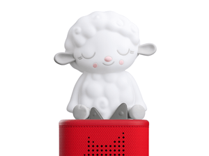 Sleepy Sheep Night Light Tonie on a red Toniebox 2 ready to play audio stories and songs
