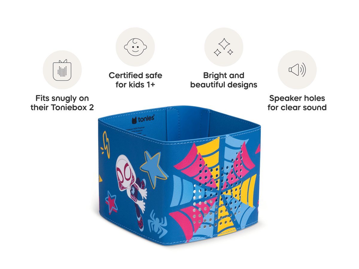 Toniebox 2 Sleeve MARVEL Spidey & His Amazing Friends is in our line of sleeves that are compatible with Toniebox 2 which are easy to clean, 1+, and include bright and fun designs