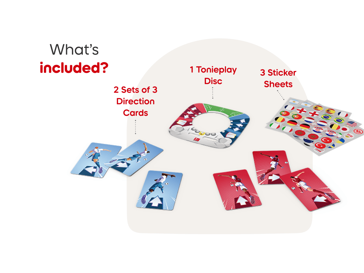 Tonieplay-Stadium Showdown includes Tonieplay Disc, 2 sticker sheets and 2 set of direction cards