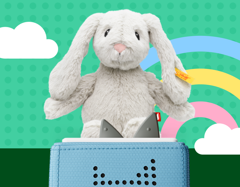 Steiff Hoppie Rabbit Tonie on a light blue toniebox spring gifting collection