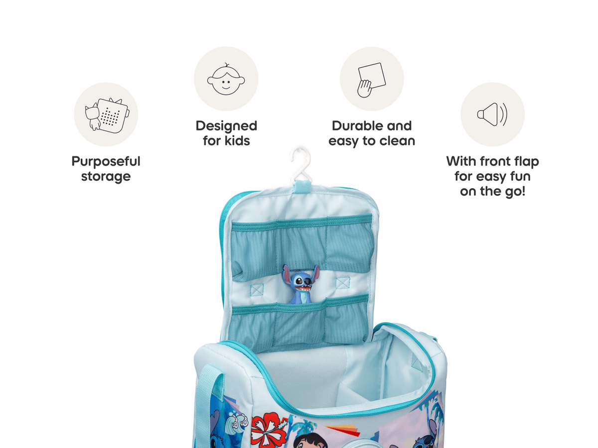 Listen & Play Bag Disney Stitch open view with product feature callouts