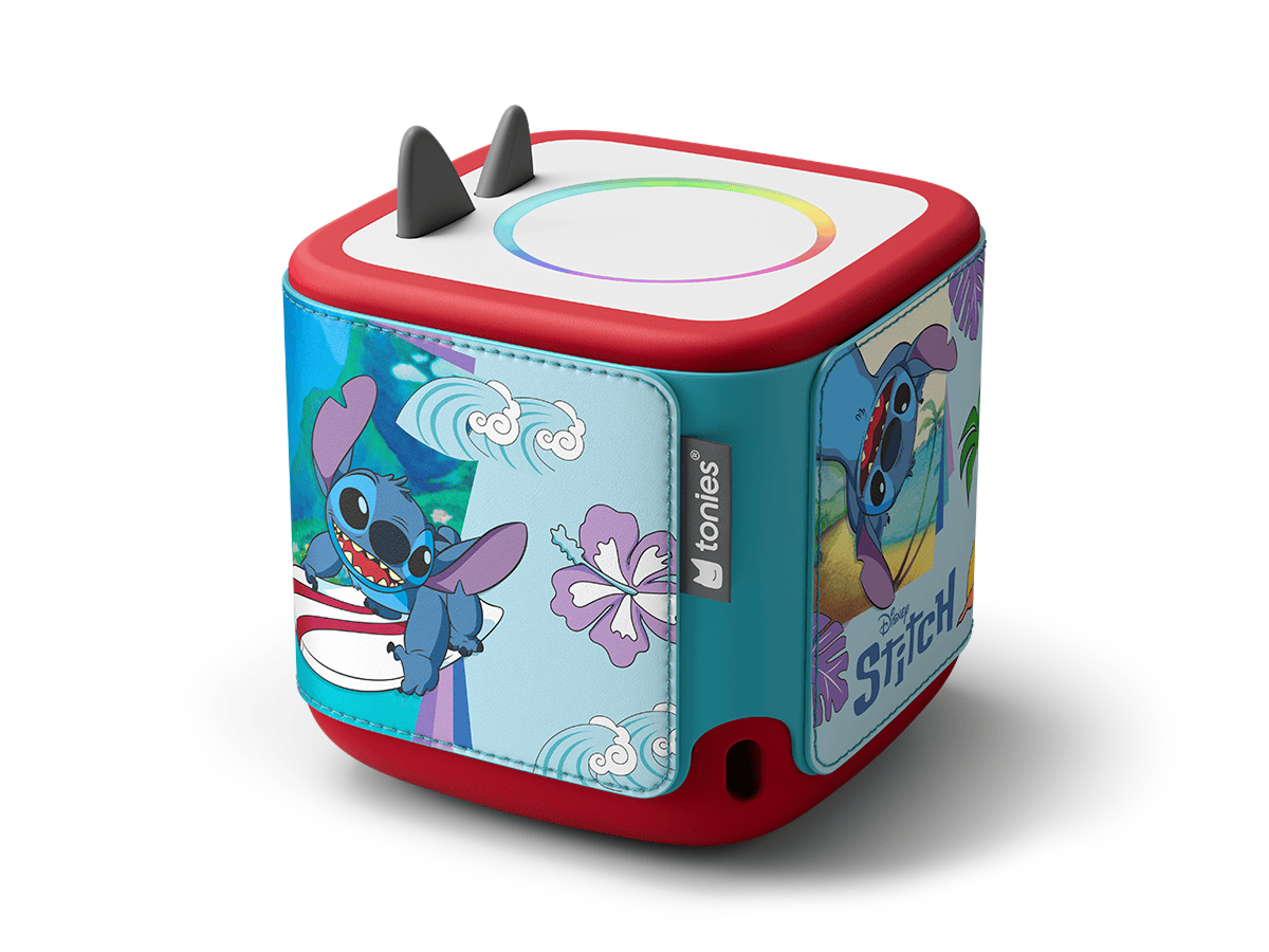 back view of Toniebox 2 Sleeve Disney Stitch on a red Toniebox 2