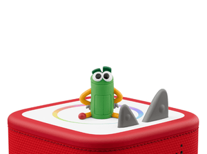 Ask the StoryBots: Beep Tonie on a red Toniebox 2 ready to play audio stories and songs