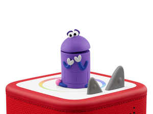 Ask the StoryBots: Bo Tonie on a red Toniebox 2 ready to play audio stories and songs