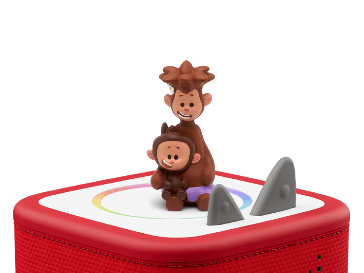 Tee and Mo Tonie on a Red Toniebox