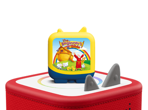 The Beginner's Bible Pocket Tonies on a red Toniebox 2 ready to play audio stories and songs curated for kids