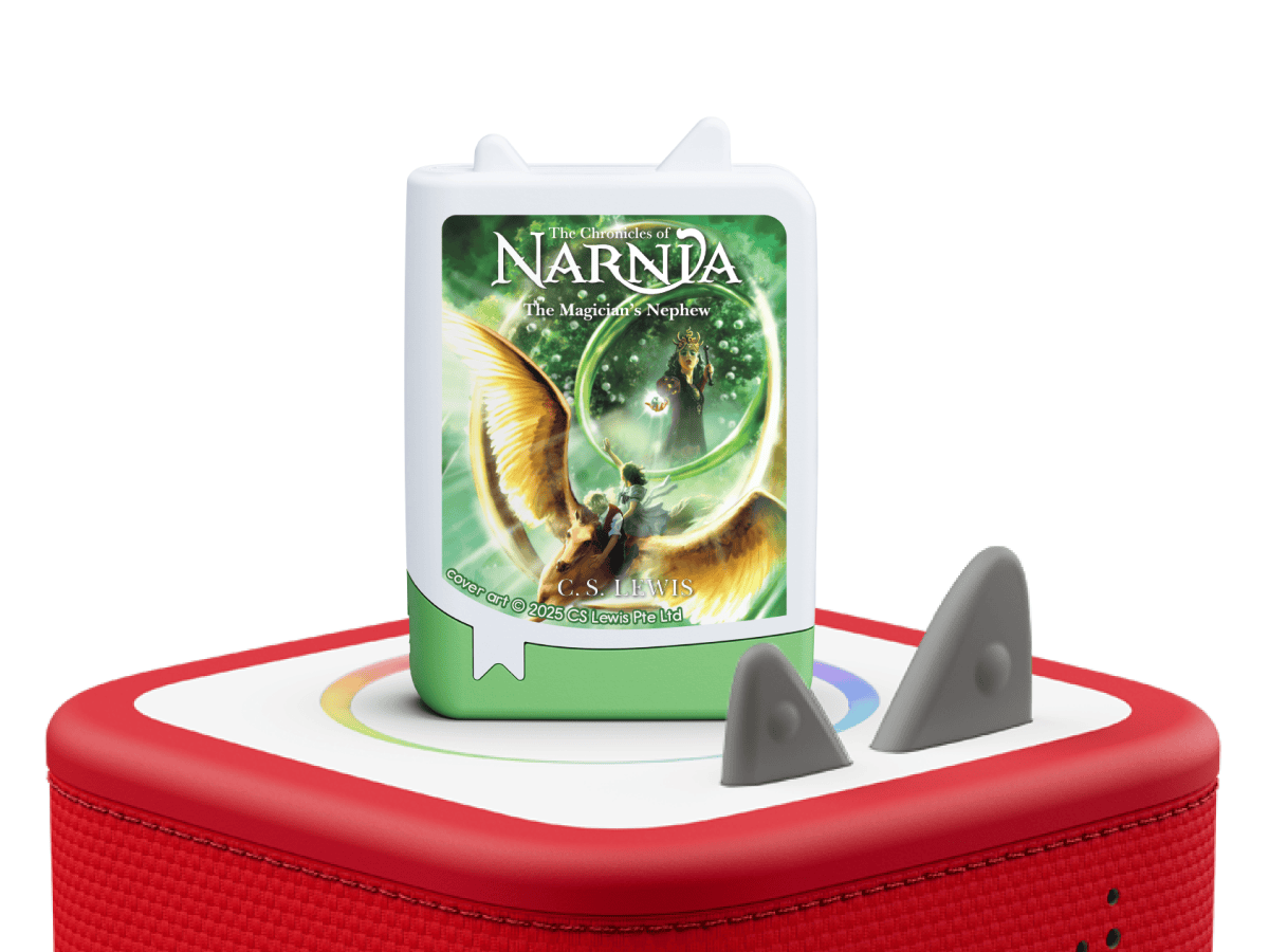 The Chronicles of Narnia Audiobook Tonie on a red Toniebox 2 ready to play audio stories and songs