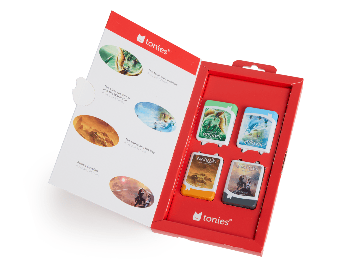 Inside View of The Chronicles of Narnia Audiobook Tonies - 4 Pack Packaging