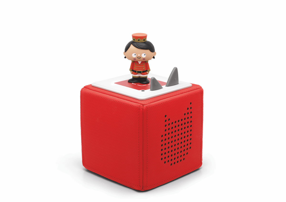 Full view of a Nutcracker Tonie on a red Toniebox