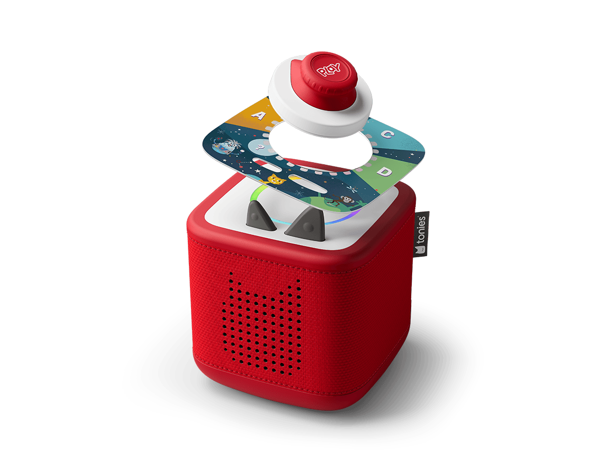 Quizzlys: All About Animals - ToniePlay Game and a red toniebox 2 audio player for kids