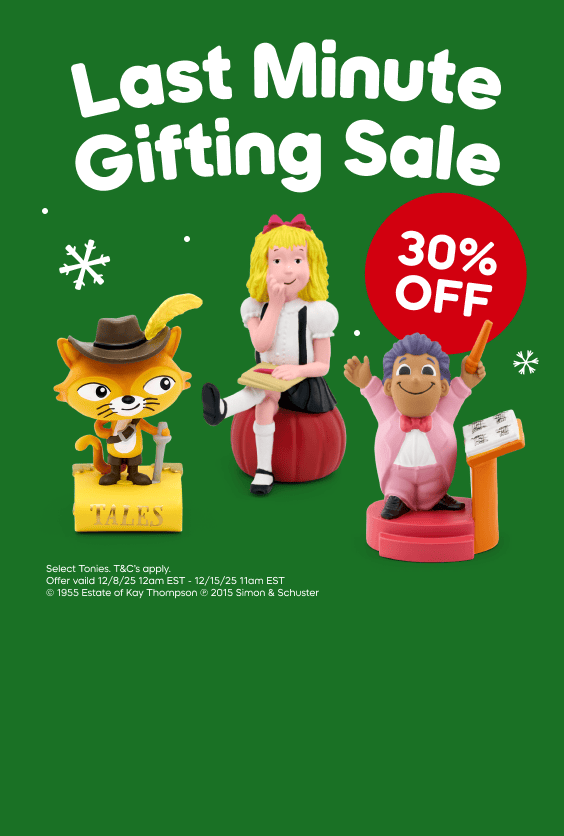 Three Tonies with the text 'Last Minute Gifting Sale 30% Off"