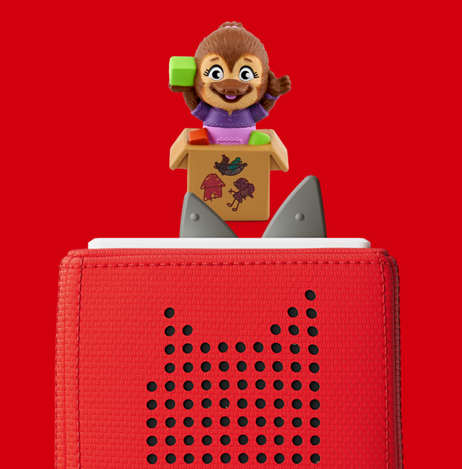 Jodi the Platypus Tonie on a Red Toniebox ready for an audio adventure