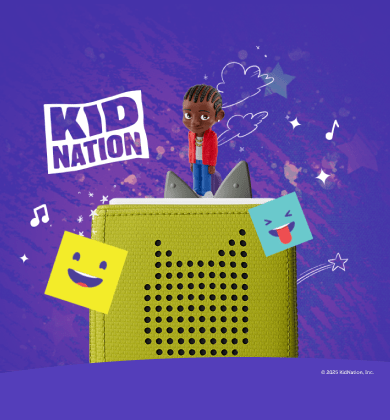 Kid Nation Tonie on a green Toniebox