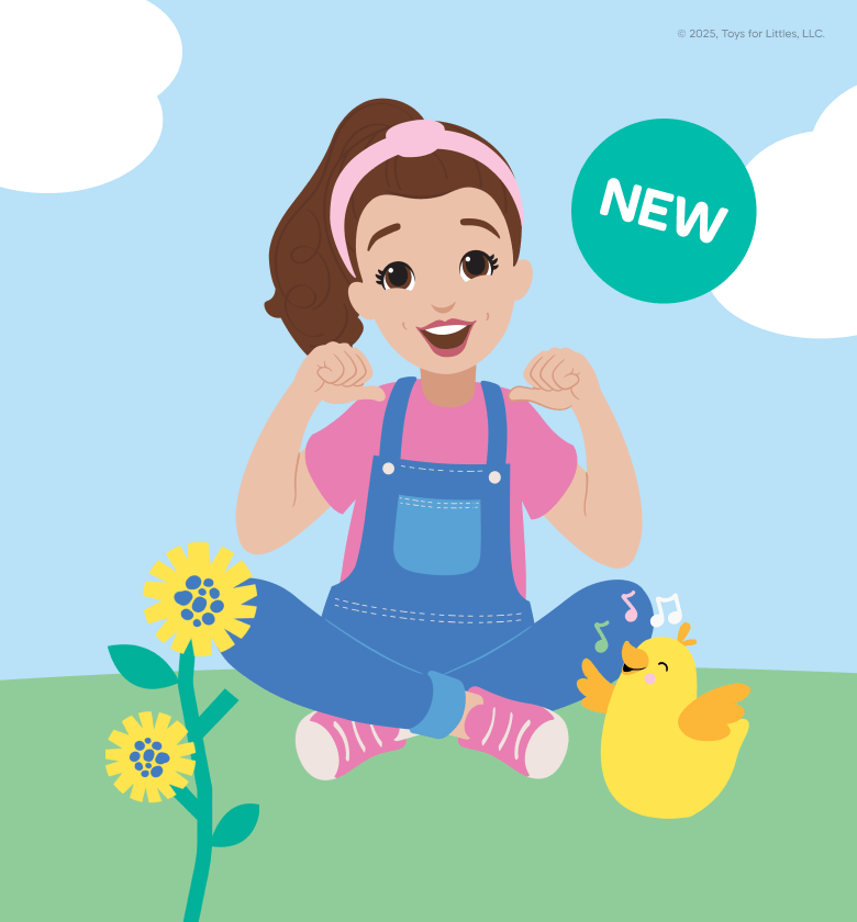 Ms Rachel on a blue toniebox with nature and music note illustrations