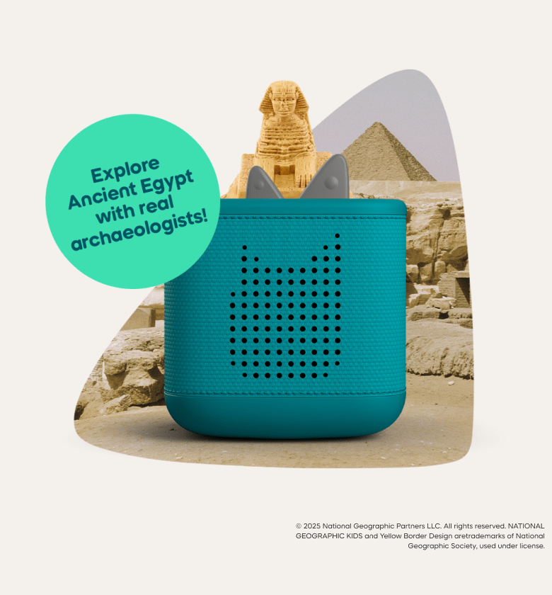 nat geo kids ancient egypt tonie on a teal toniebox 2 with pyramids in the background