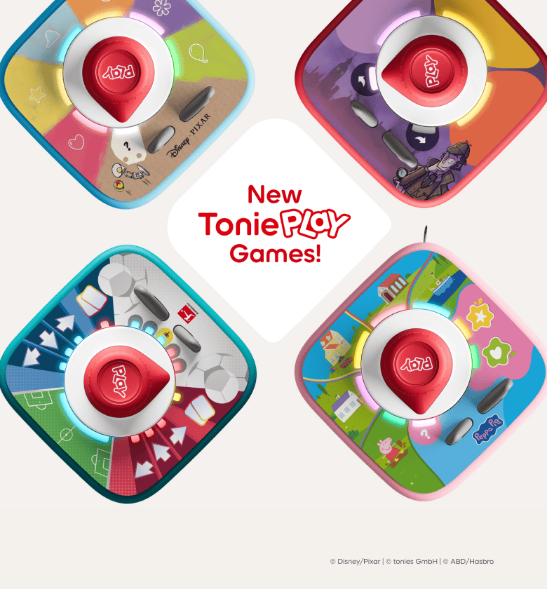 Top level view of Tonieplay games on Toniebox 2's with controllers with text 'New Tonieplay games' 