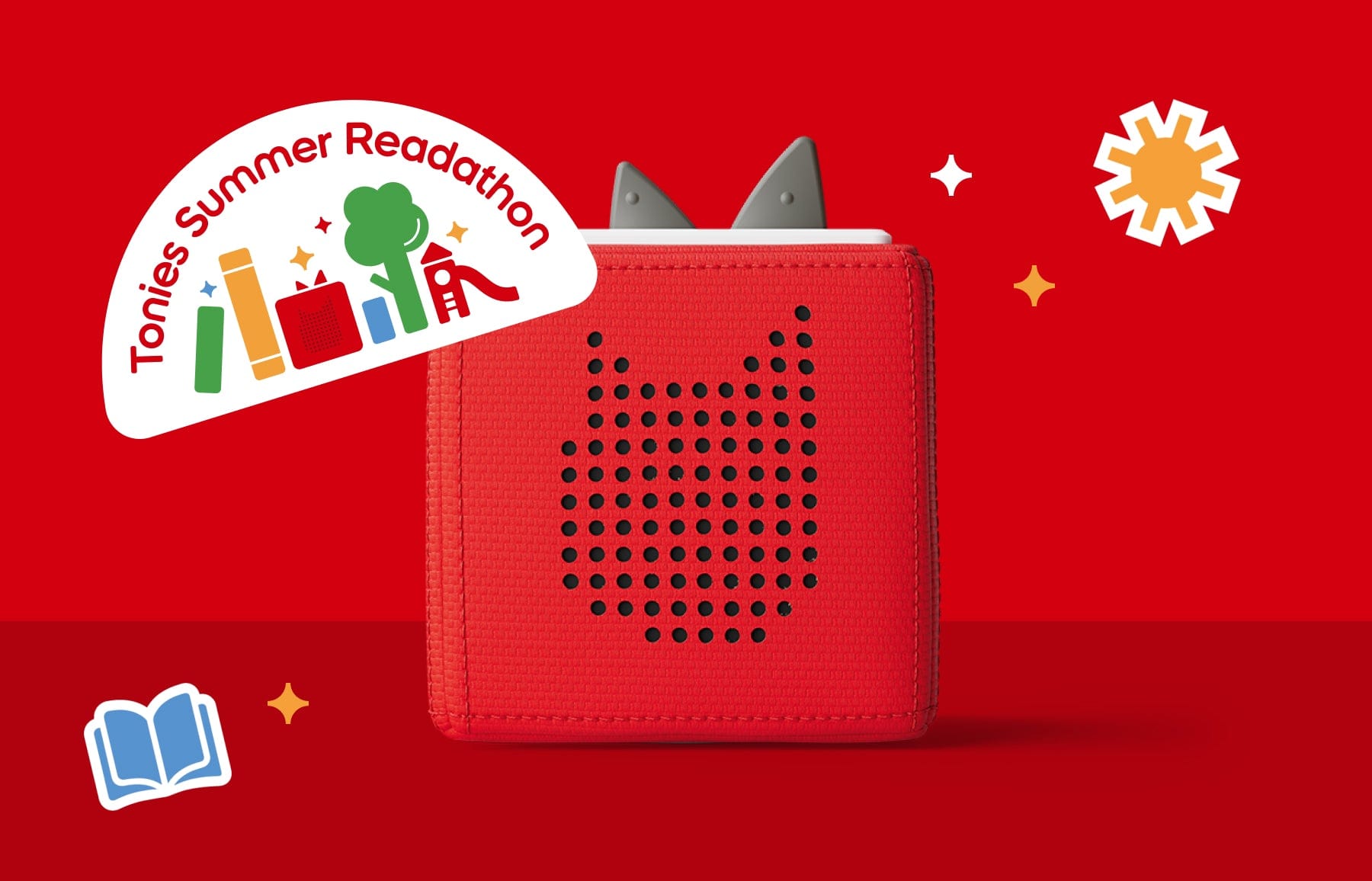 tonies summer readathon sticker with a red Toniebox