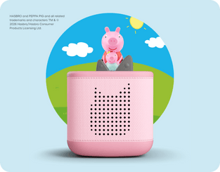 Pink Toniebox 2 with Peppa Pig New Baby Sister Tonie on top