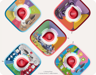Top view of Tonieplay games and controllers on Toniebox 2's