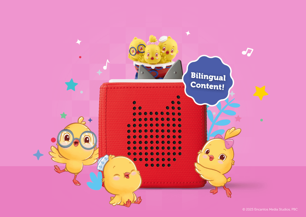 Canticos Tonie with red Toniebox ready for a bilingual adventure