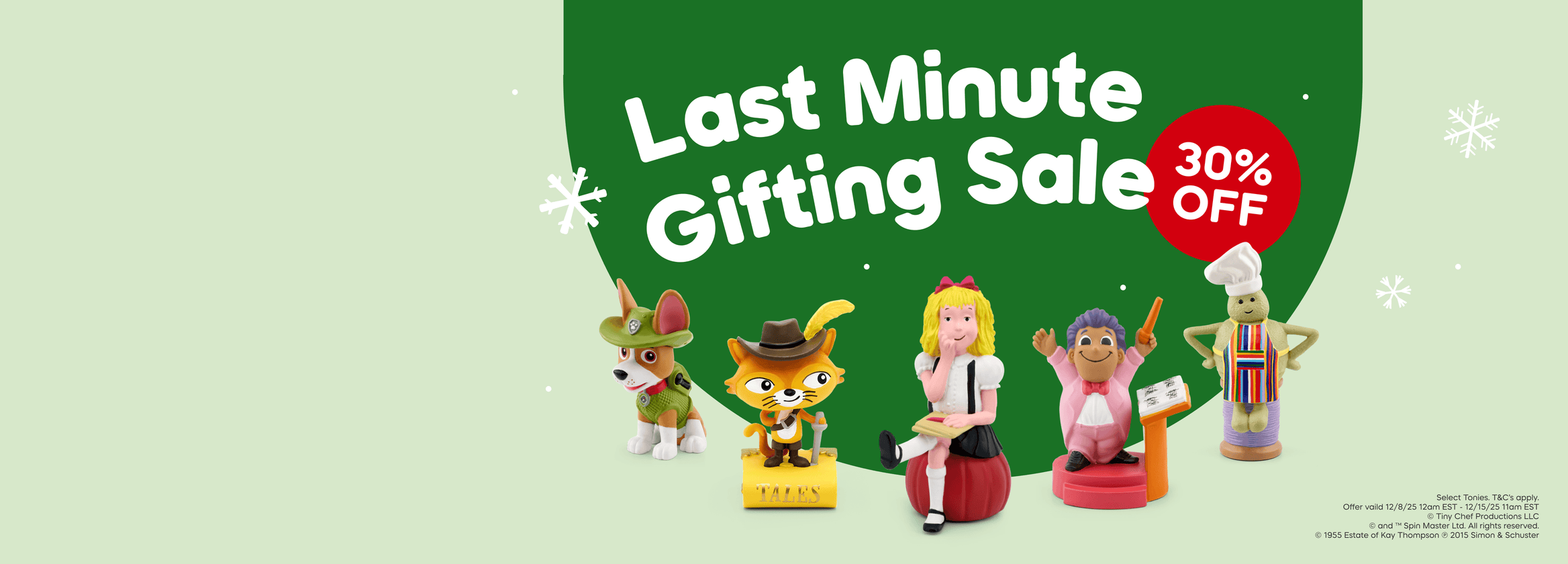 collection of Tonies with the text 'Last Minute Gifting Sale 30% Off"