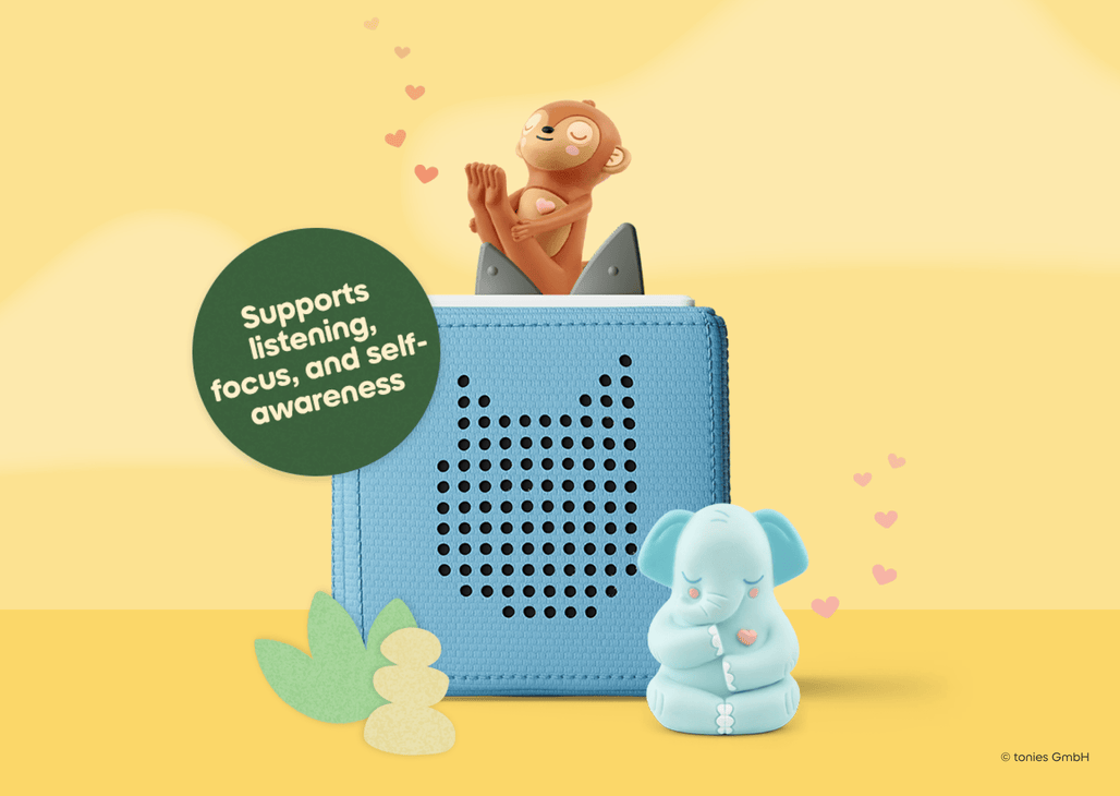 Mindfulness Tonies with blue Toniebox that supports listening, focus, and self awareness