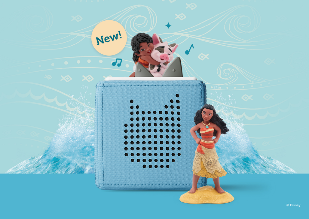 New Disney Moana 2 Simea Tonie with a blue Toniebox and Moana Tonie for fun adventures