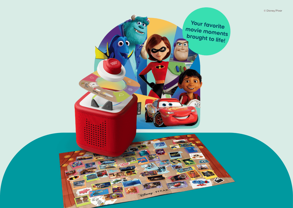 red Toniebox 2 with Tonieplay game and controller hovering above with text 'your favorite movie moments brought to life'