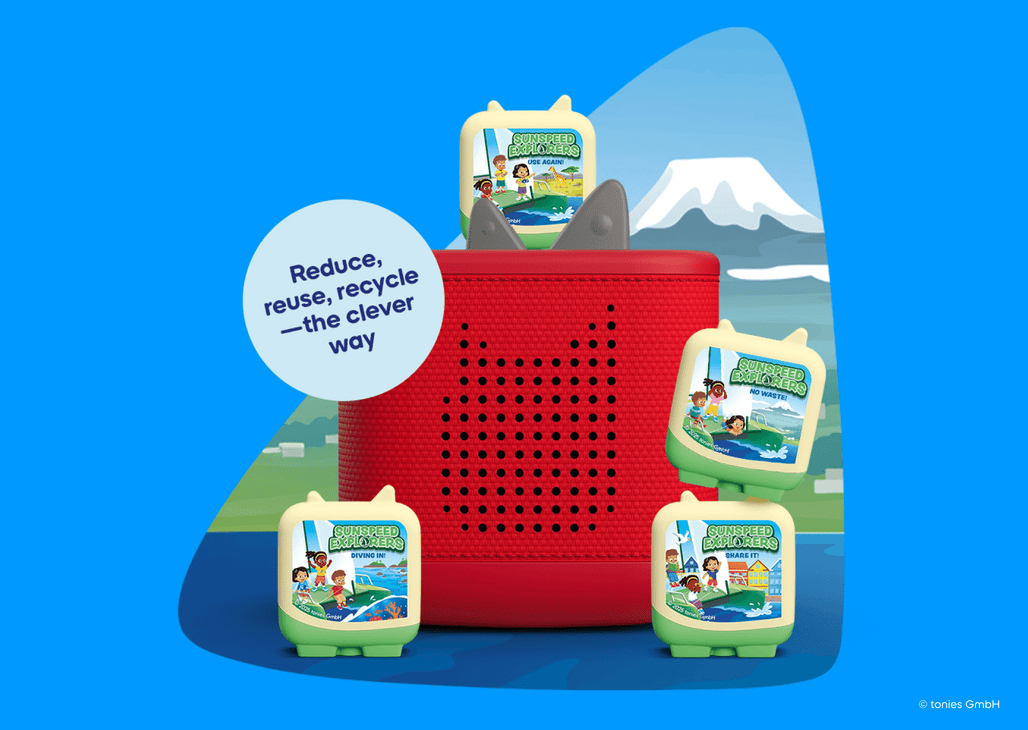 sunspeed explorers clever tonies set on a red toniebox 2 with nature illustrations